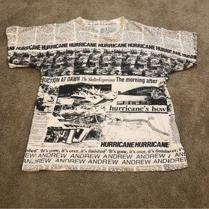 Vintage 90s Hurricane Andrew AOP All Over Single Stitch Newspaper t-shirt